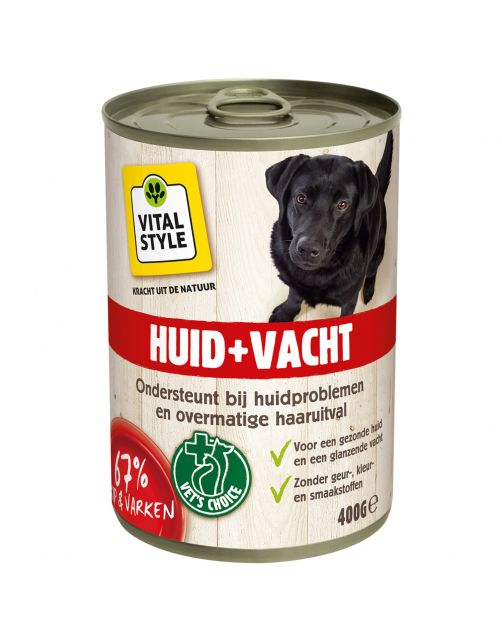 Vitalstyle Blik Huid + Vacht - Hondenvoer - Kip Varken 400 g