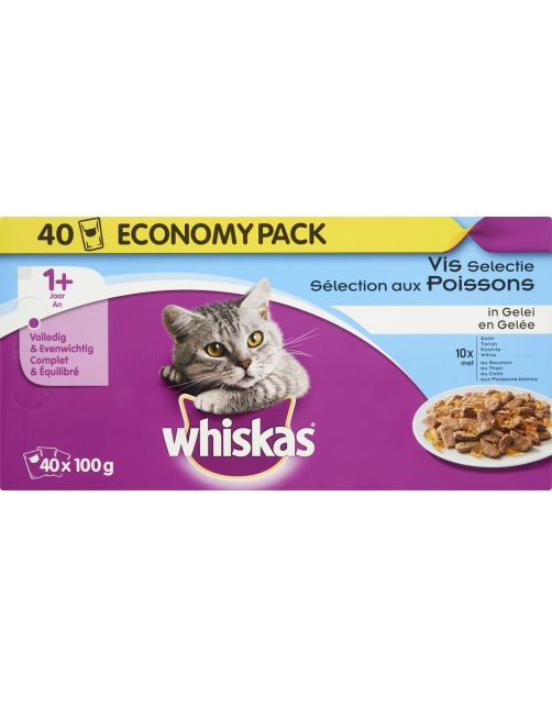 Whiskas Multipack Maaltijdzakjes Adult Vis In Gelei - Kattenvoer - 40x100 g