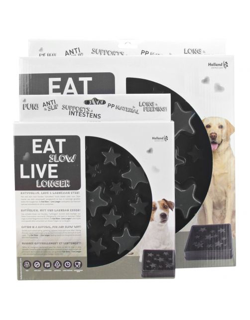 Eat Slow Live Longer Anti-Schrok Voerbak Ster Grijs - Hondenvoerbak